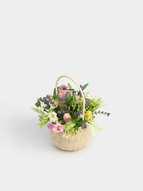 Композиция декоративная, 26 см, в корзинке, пластик/пенопласт, Цветы, Easter decor, image-3