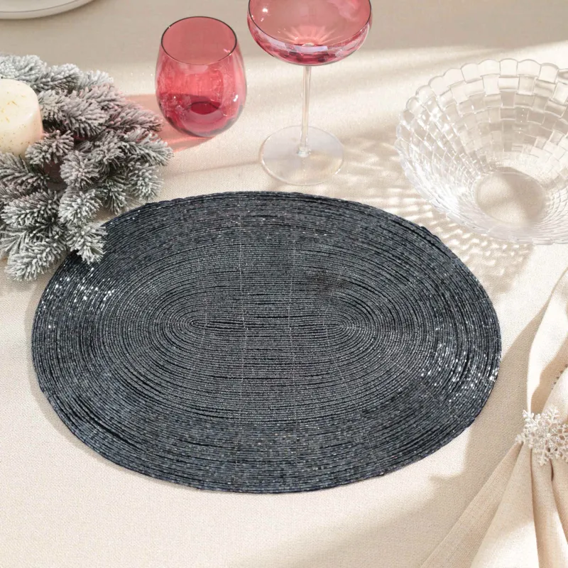 Салфетка под приборы, 31x41 см, бисер, овальная, синяя, Shiny beads, image-2