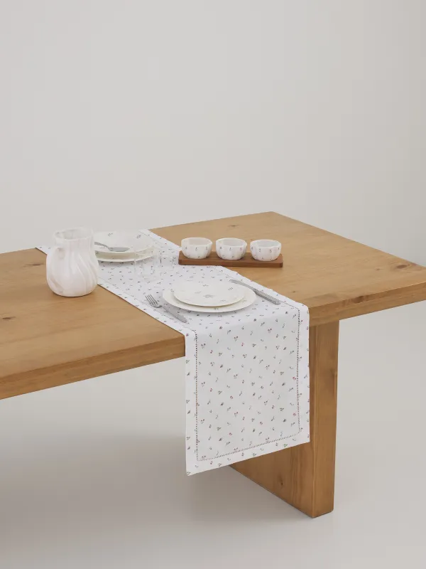 Үстел төсеніші, 40х160 см, полиэстер, сүт түстес, Гүлдер, Hemstitch floria, image-5