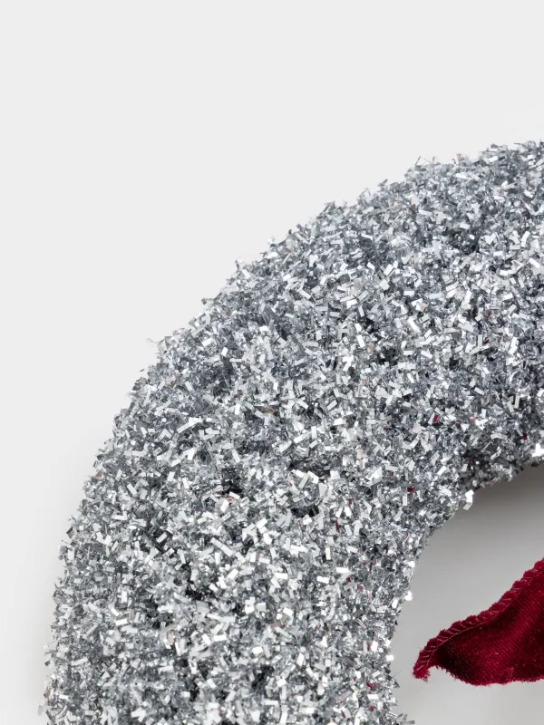 Венок рождественский, 30 см, пластик/металл, серебристый, Бант, Frosty sparks, image-3