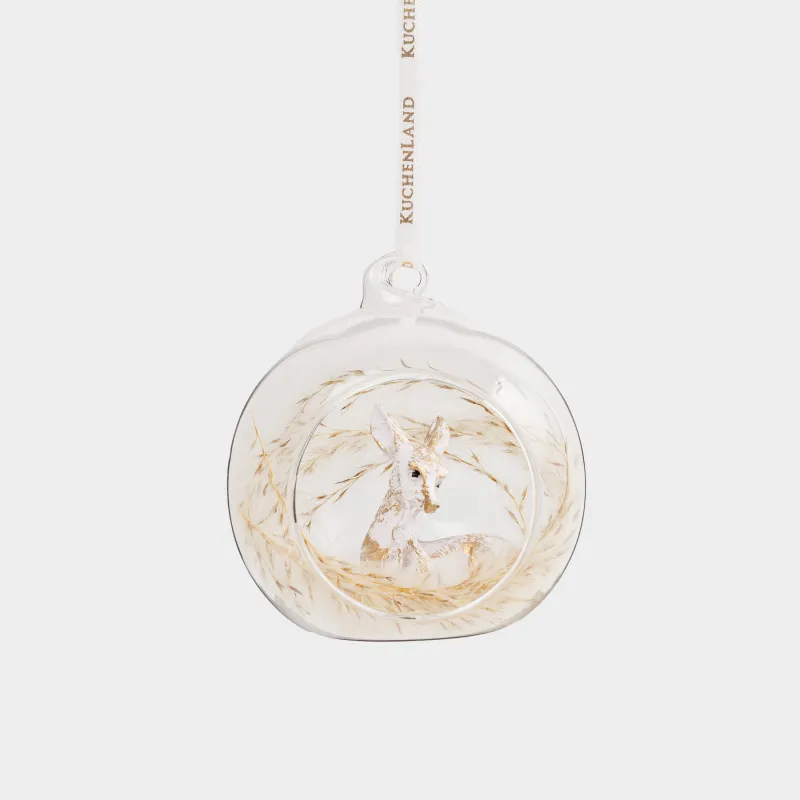 Шырша ойыншығы, 8 см, шыны/қауырсын, Елік, Ball shape