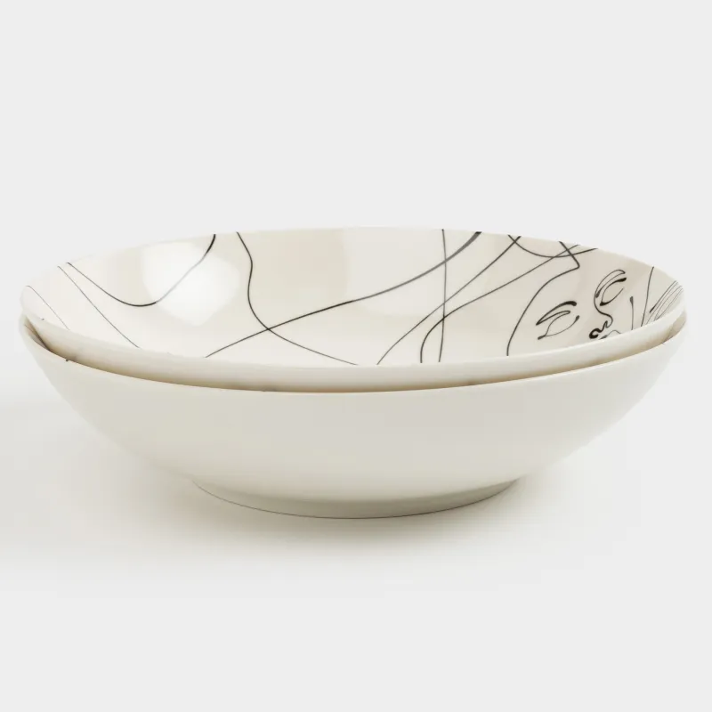 Сорпа тәрелкесі, 20х5 см, 2 дана, фарфор N, сүт түстес, Абстрактті беттер, Face, image-1