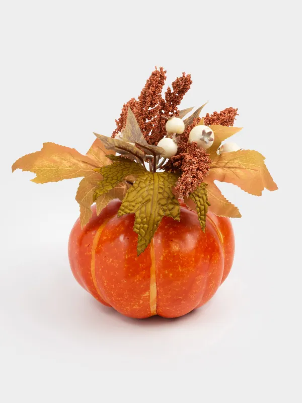 Сәндік композиция, 22 см, көбік/пластик, Асқабақтағы гүл шоғы, Forest symphony decor, image-0