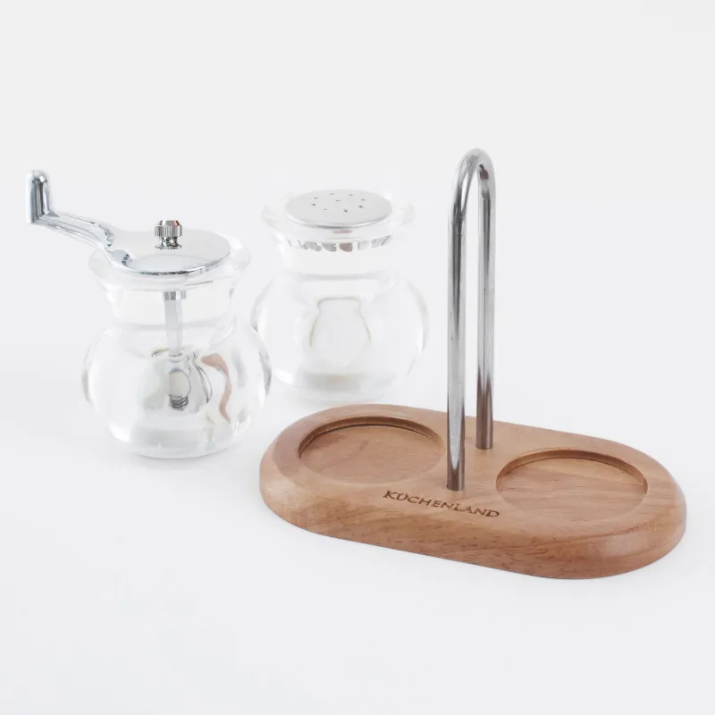 Тұз және бұрыш жинағы, 13 см, диірменмен, стендте, акрил / ағаш, Spices, image-2