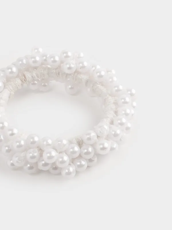 Резинка для волос, 6 см, пластик, белая, Жемчужины, Pearl, image-3