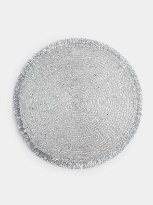 Аспаптарға арналған майлық, 38 см, шашақтары мен пайеткалары бар, полиэстер, дөңгелек, күміс, Rotary shine, image-0