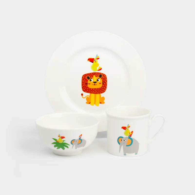 Ыдыс-аяқ жинағы, балаларға арналған, 1 адам, 3 зат, фарфор N, ақ, Жануарлар, Jungle