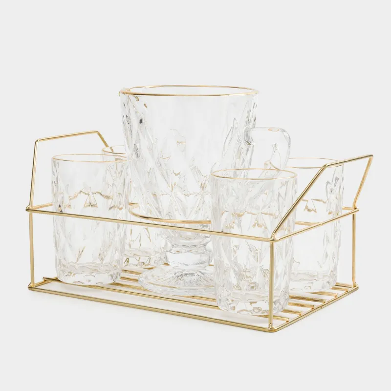 Набор для напитков, 4 перс, 5 пр, на подставке, стекло Р/металл, золотистый, Rhomb gold, image-2