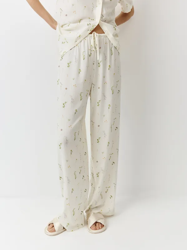 Әйелдер шалбары, үйге арналған, өлшемі S, вискоза, сүт түстес, Wildflowers, Amina, image-1