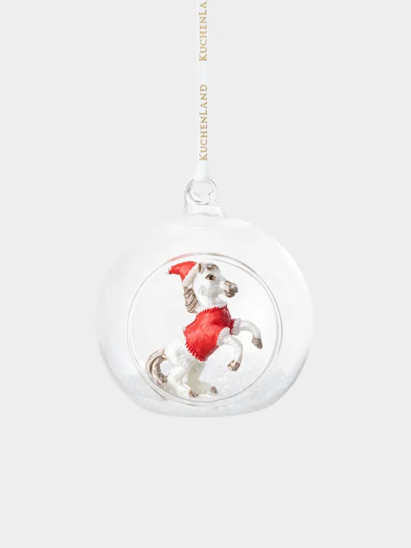 Шырша ойыншығы, 8 см, шыны/полирезин, Шар ішіндегі жылқы, Ball shape, image-0