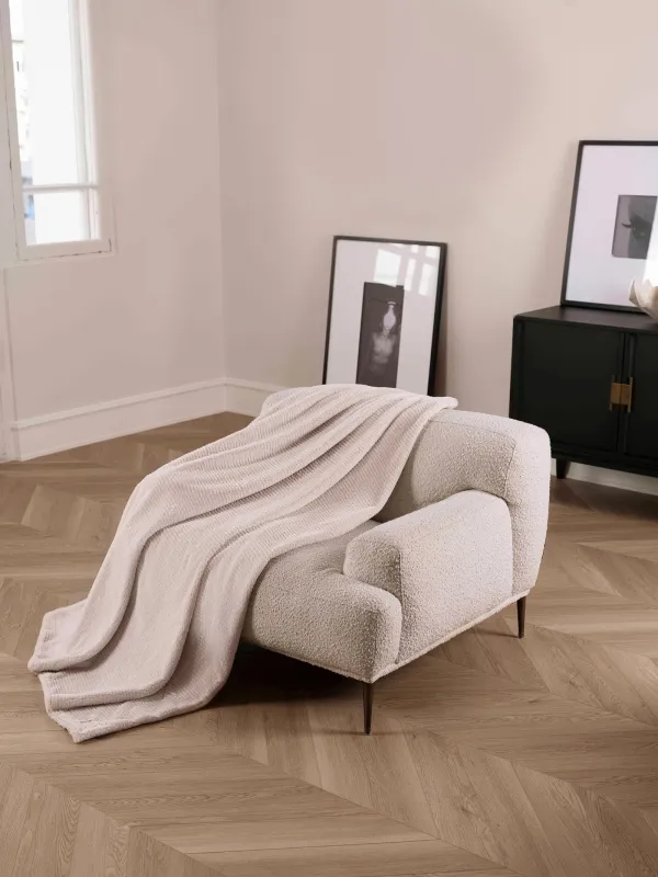 Плед, 130х170 см, двусторонний, искусственный мех/фланель, молочный, Полосы, Flannel, image-6