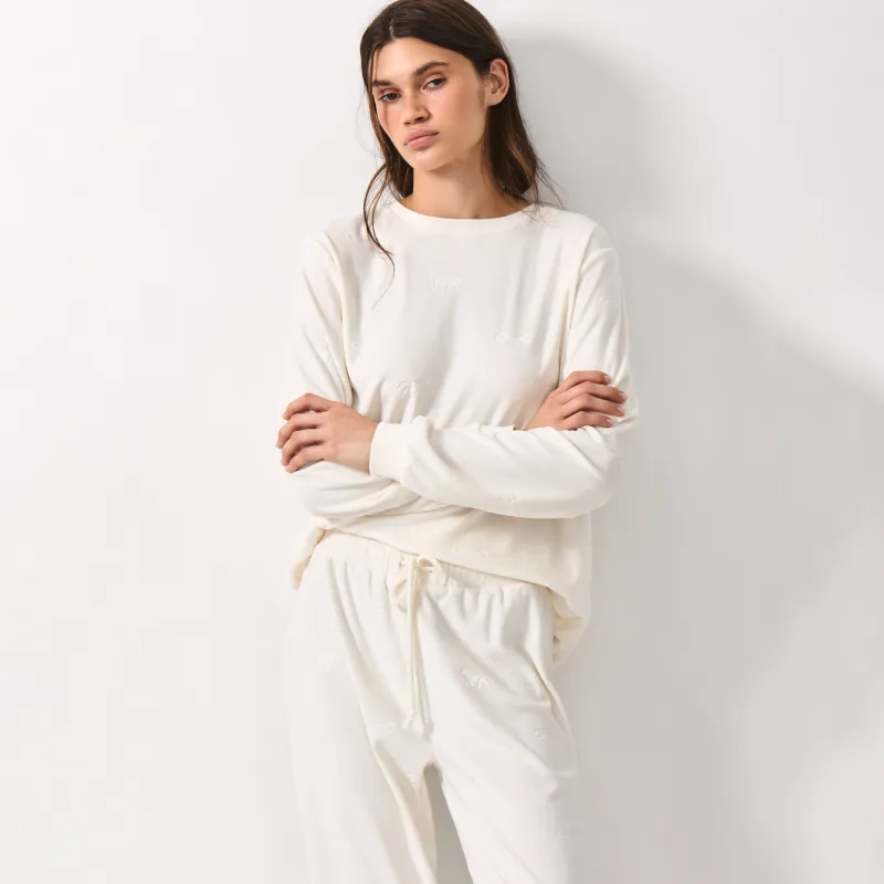 Әйелдер свитшоты, үйге арналған, өлшемі L, велюр, сүт түстес, Жылқы, Tamila