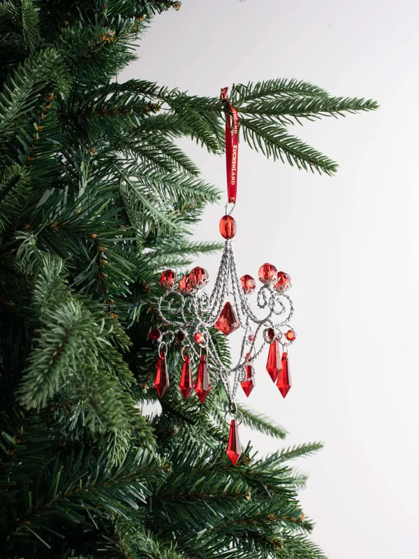 Шырша ойыншығы, 15 см, акрил/металл, қызыл-күміс, Кристалдары бар алқа, Ice crystal, image-3