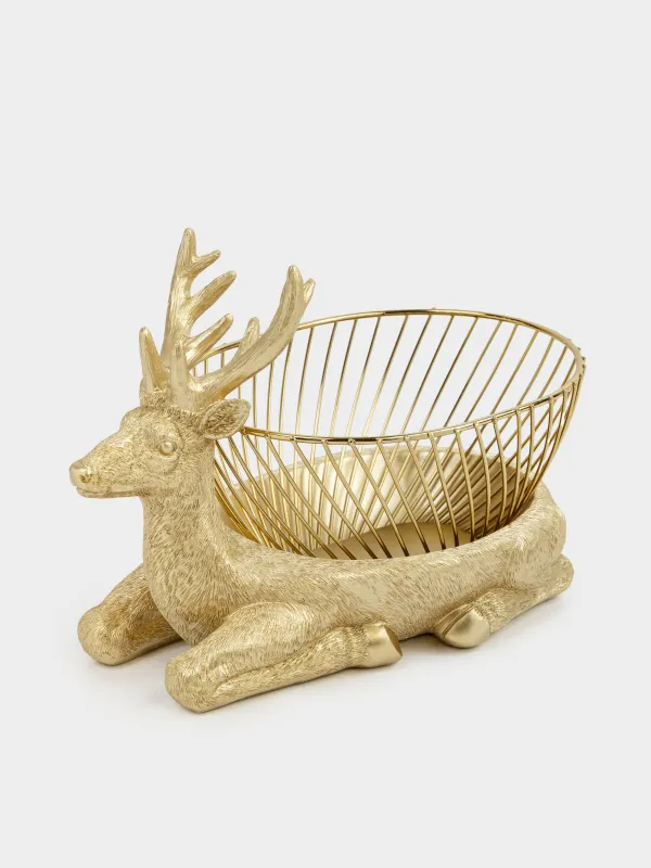 Корзина для фруктов, 28x17x20 см, полирезин/металл, золотистая, Олень, Deer gold, image-0