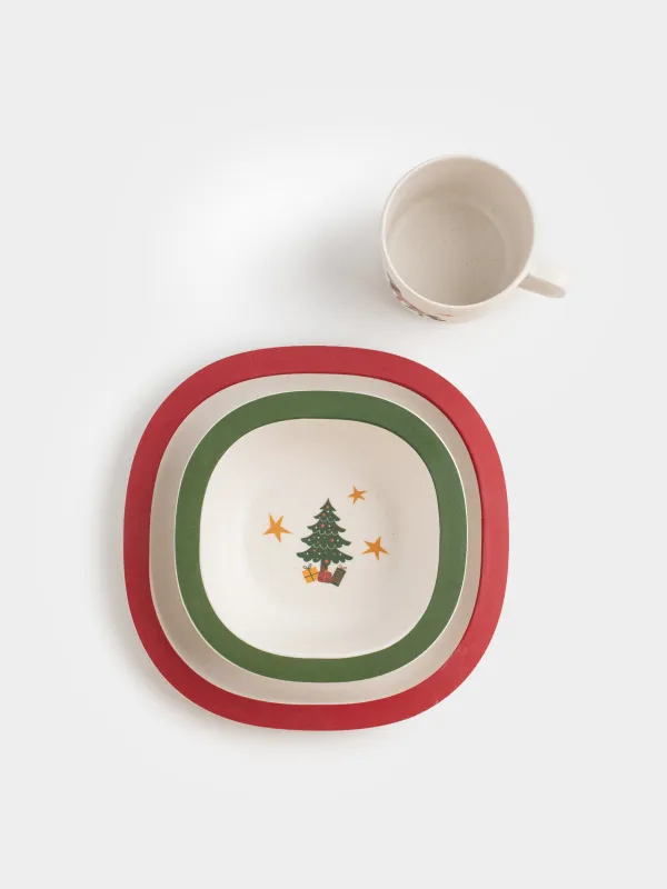 Ыдыс-аяқ жинағы, балаларға арналған, 3 дана, бамбук, қызыл-жасыл, Шыршасы бар жылқылар, Little horse, image-2