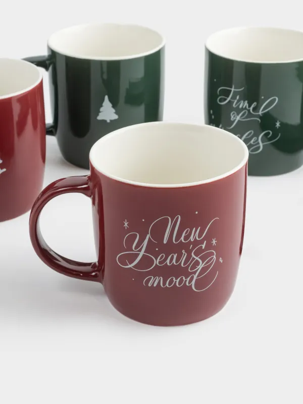 Кружка, 360 мл, 4 шт, фарфор N, бордовая/зеленая, Новогодний микс, Magic moments, image-2