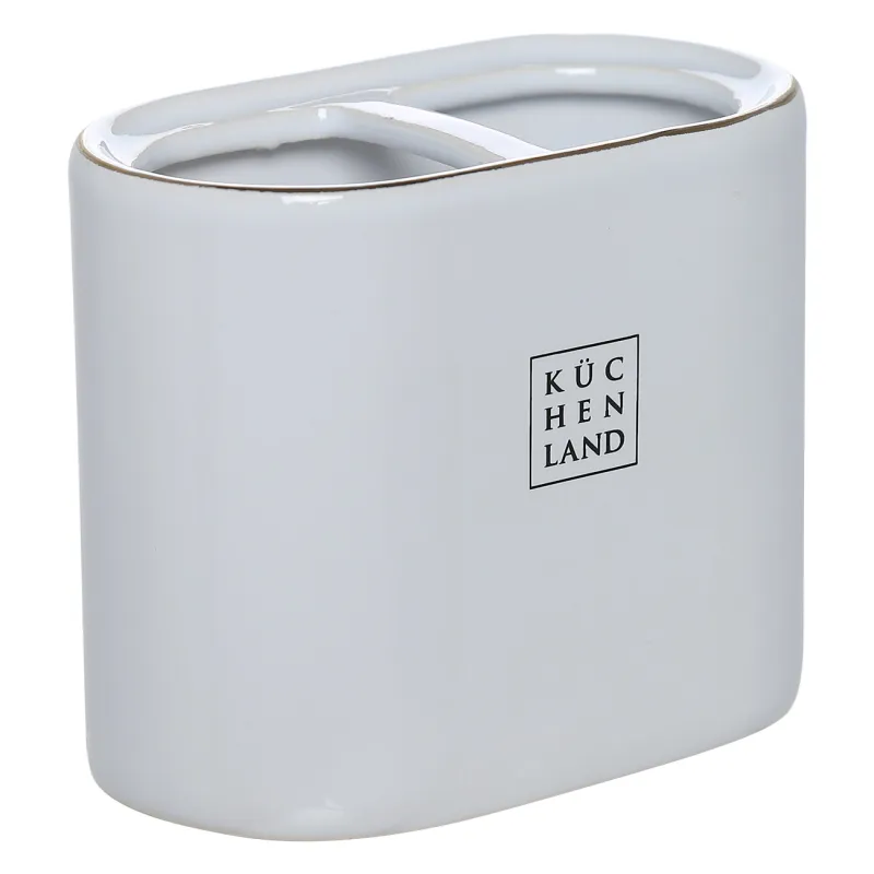 Тіс щеткаларына арналған стақан, 12 см, керамика, ақ-алтын, Freya, image-1