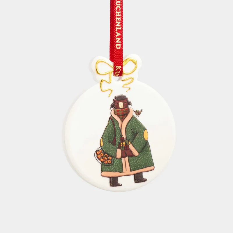 Шырша ойыншығы, 6 см, керамика, алтын, Аю мен қаз, Flat ball