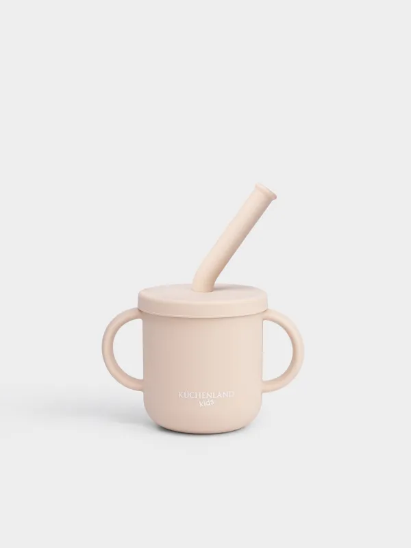 Су ішетін ыдыс, балаларға арналған, 150 мл, тұтқалары бар, түтігі бар, силикон, сарғылт-қоңыр, Kiddy, image-0