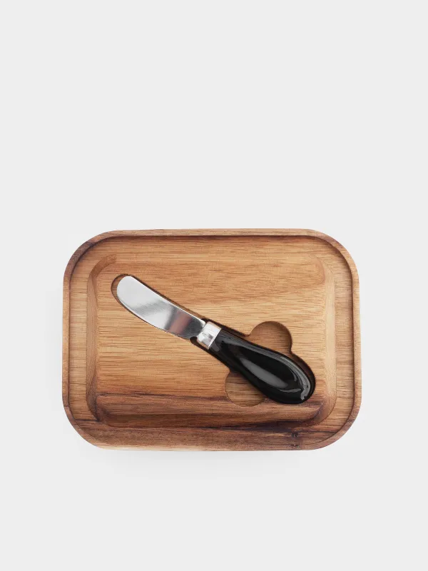 Сары май ыдысы, 18 см, пышақпен, ағаш/шыны/болат, тікбұрышты, Noble tree, image-3