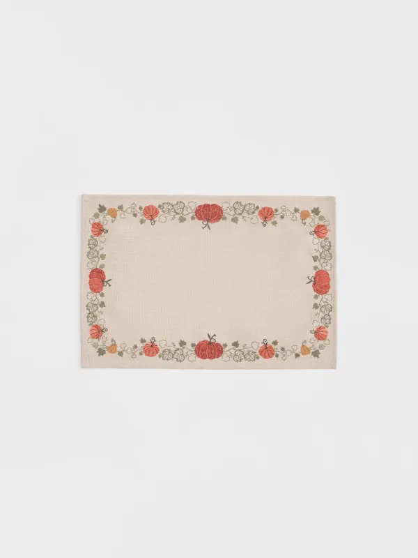Салфетка под приборы, 30х45 см, полиэстер, прямоугольная, бежевая, Тыквы, Colorful gourds, image-0