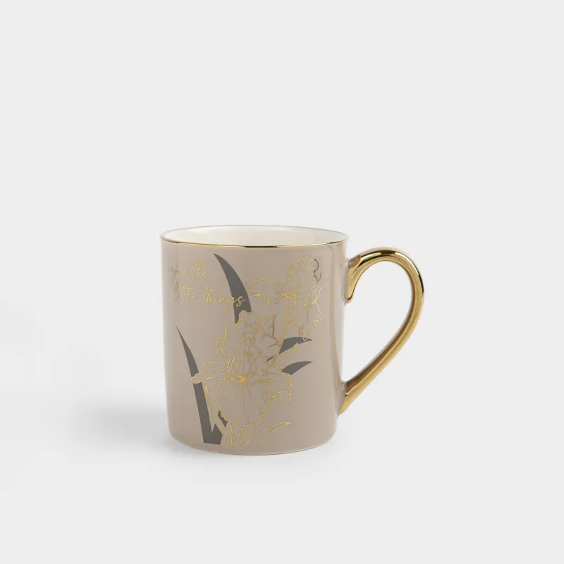 Саптыаяқ, 300 мл, фарфор N, сарғылт-қоңыр және алтын түсті, алтын жиектері бар, Құртқашаштар, Flower gold