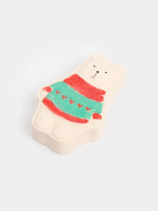 Бомбочка для ванны, 100 гр, бело-желтая, Зимние ягоды, Мишка в свитере, Bear, image-1