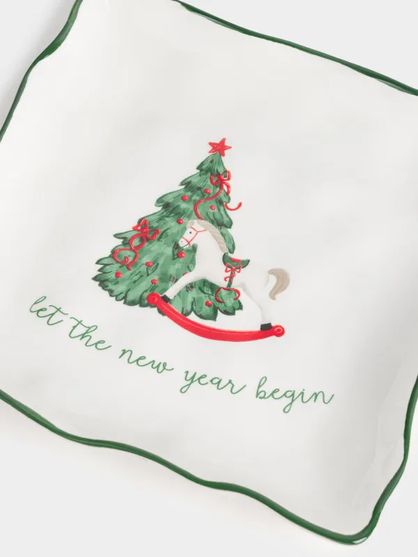 Ыдыс, 22х22 см, керамика, шаршы, Шыршасы бар жылқы, Сhristmas green, image-3