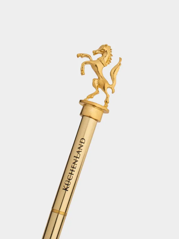 Ручка шариковая, 15 см, с фигуркой, сталь, золотистая, Конь, Draw figure, image-2