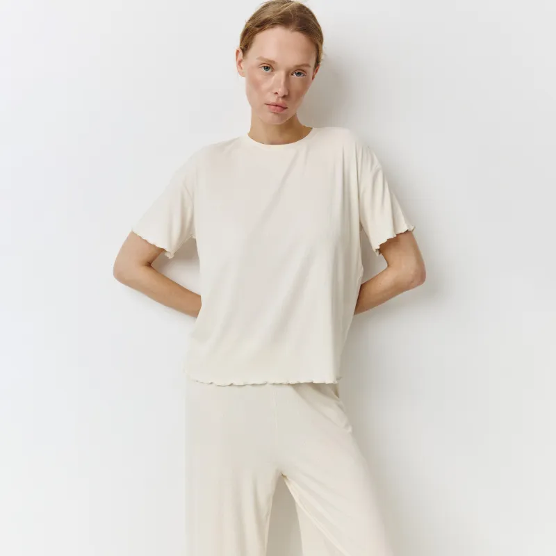 Әйелдер футболкасы, үйге арналған, өлшемі L, желбіршектері бар, модал/спандекс, сүт түстес, Rosemary