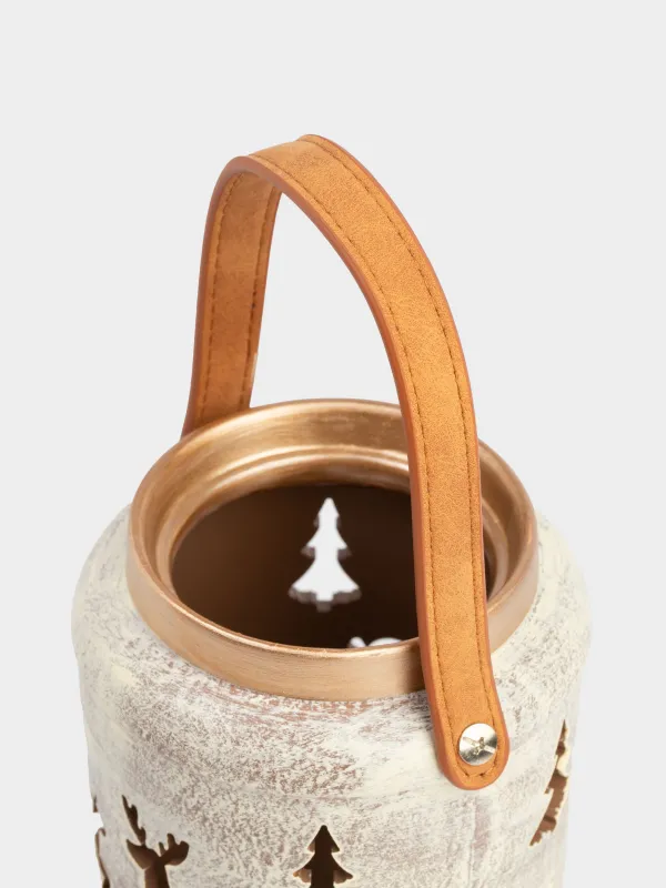 Подсвечник, 13x13 см, для чайной свечи, с ручкой, фарфор P, серо-коричневый, Олени, Woodland story, image-2