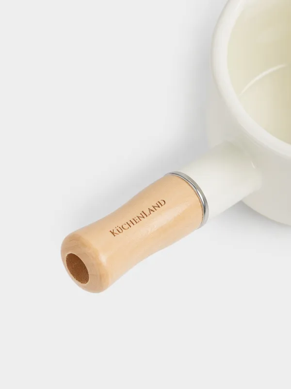 Турка, 550 мл, эмальданған металл/ағаш, сүт түстес, Enjoy the moment, Nostalgia, image-3