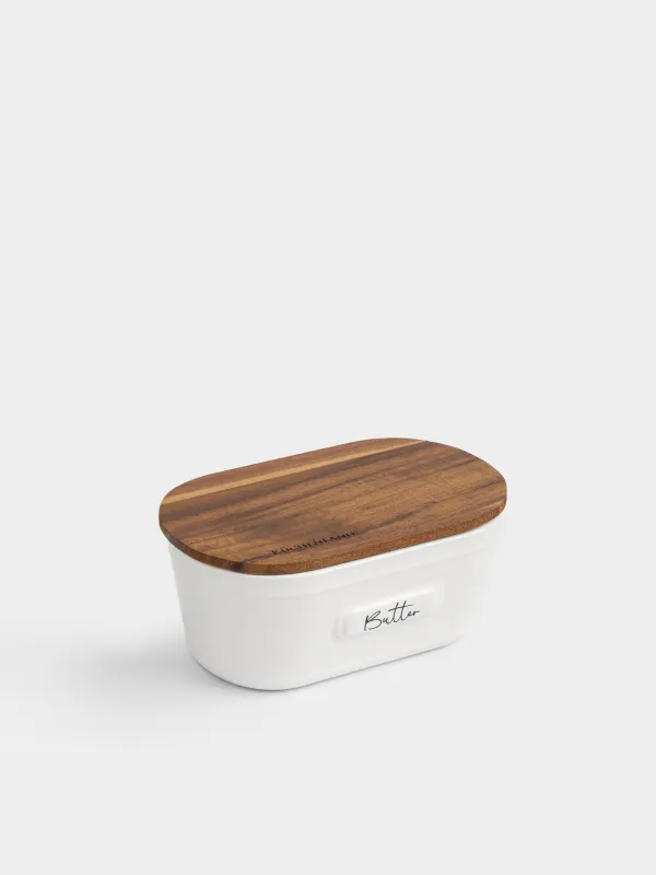 Масленка, 16 см, керамика/дерево, прямоугольная, молочная, Noble tree, image-2