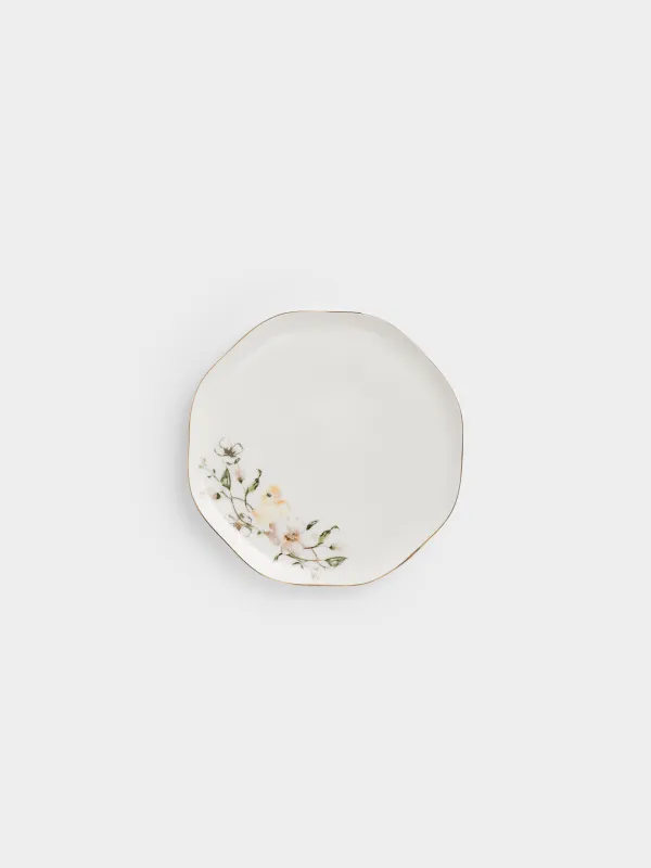 Тіскебасар тәрелкесі, 21 см, фарфор F, ақ, алтын жиектері бар, Гүлдер арасындағы балапан, Easter, image-0