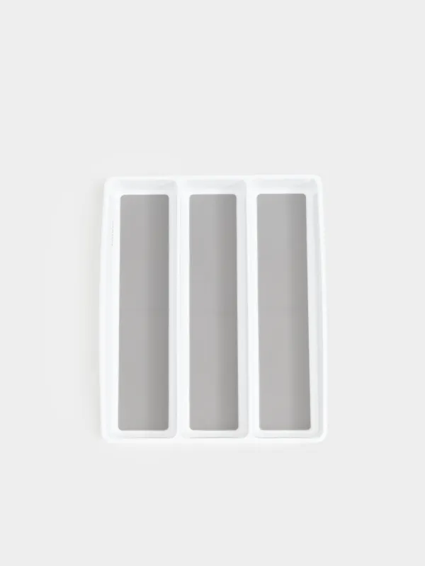 Лоток для кухонных принадлежностей, 40х33 см, 3 отд, пластик/каучук, бело-серый, Non-slip, image-0