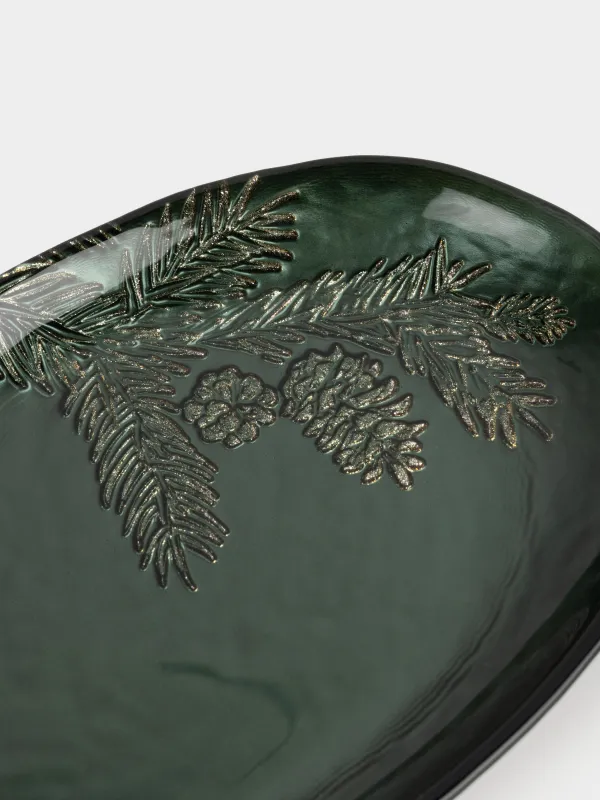 Блюдо, 26х16х2 см, стекло, овальное, зеленое, Еловые ветки, Winter delice, image-3