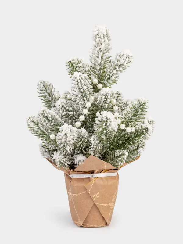 Жасанды шырша, 30 см, крафтта, ПВХ, Інжу-маржаны бар қарлы шырша, Snowy decor, image-1