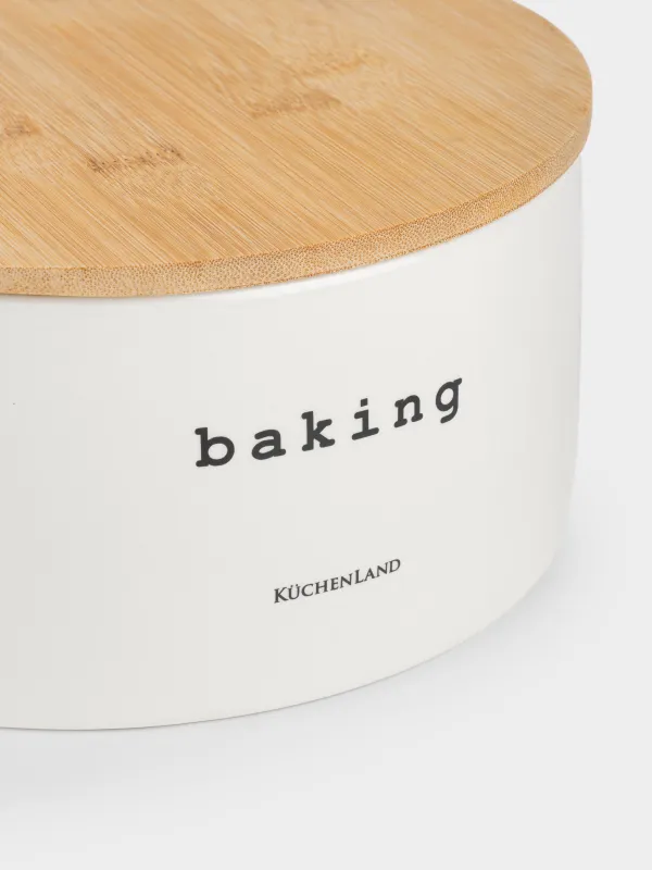 Хлебница, 23х12 см, с разделочной доской, керамика D/бамбук, круглая, молочная, Milk kitchen, image-1