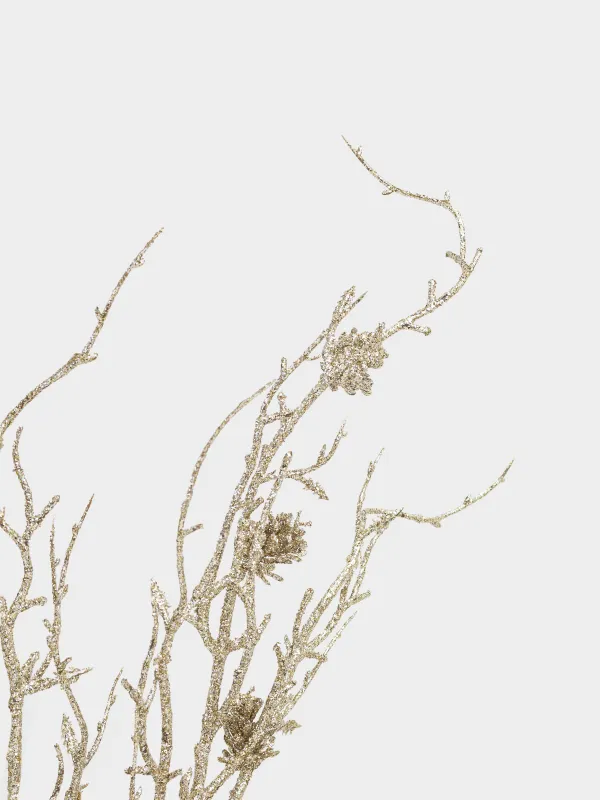 Ветка декоративная, 93 см, пластик, шампань, Шишки в блестках, Conifer delice, image-3