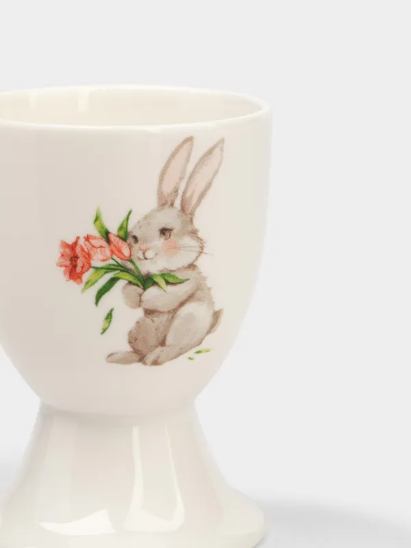 Подставка для яйца, детская, 7 см, фарфор N, белая, Кролик с букетом, Easter Kids, image-2
