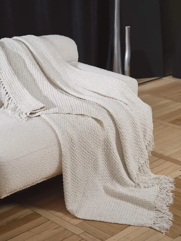 Плед, 130х170 см, с бахромой, полиэстер/люрекс, бежевый, Shiny threads, image-1