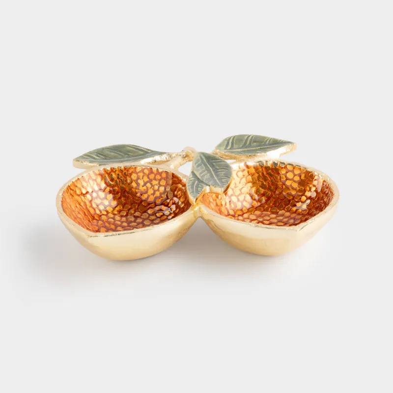 Бөлімдері бар тәрелке, 20x21 см, 2 бөлім, металл, қызғылт сары-алтын, Бұтақтағы апельсиндер, Fantastic R