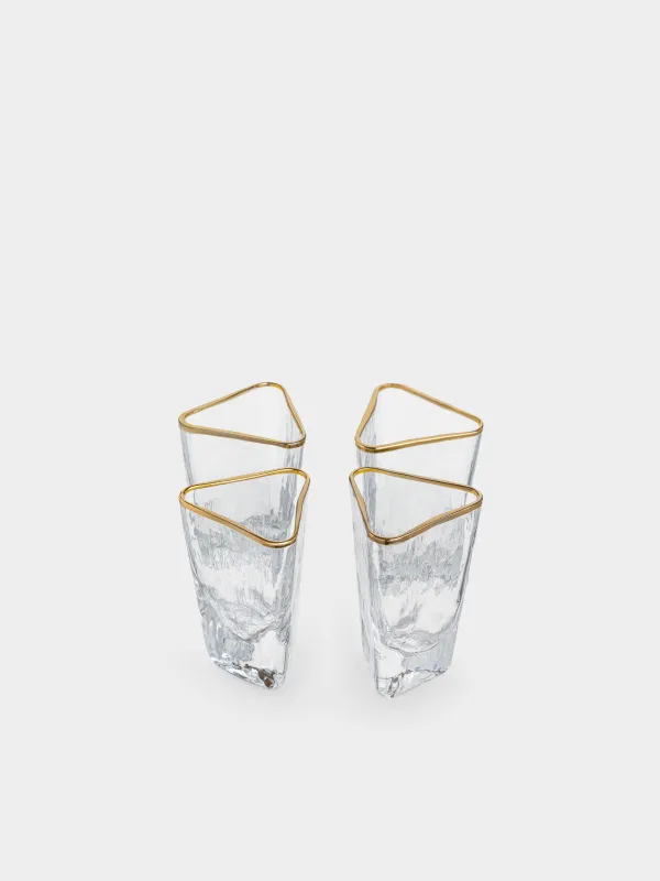 Арақ рөмкелері, 40 мл, 4 дана, шыны, алтын жиек, Triangle Gold, image-0