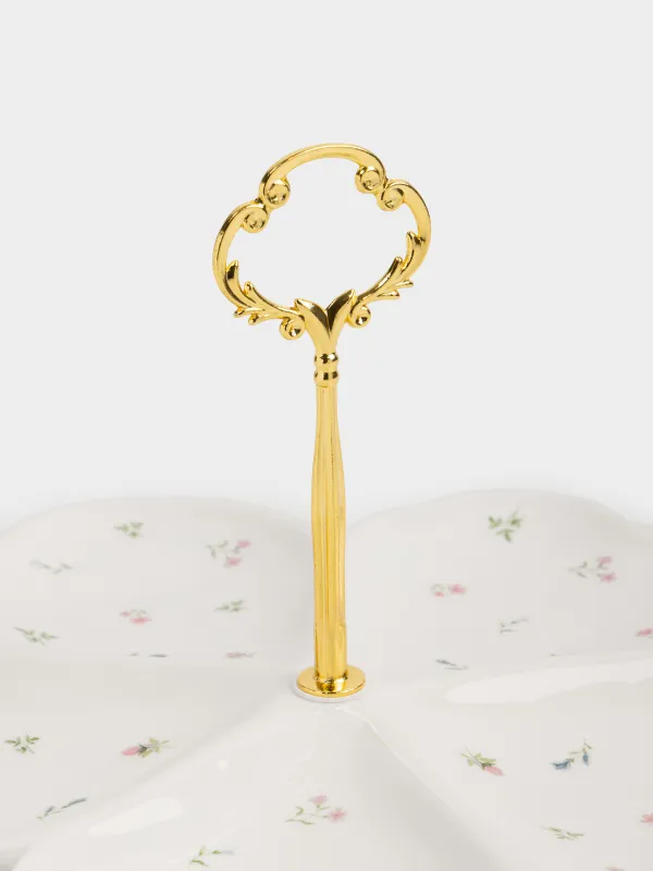 Подставка для закусок, 25х17 см, 5 отд, с ручкой, керамика/сталь, Нежные цветы, El floria, image-2