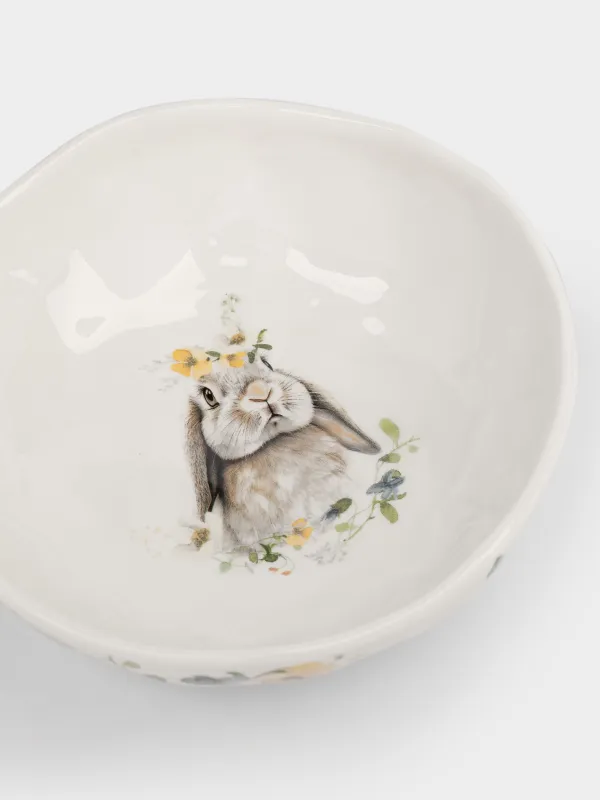 Салат ыдысы, 17х6 см, 600 мл, керамика, ақ, Гүлдері бар қоян, Natural Easter, image-3