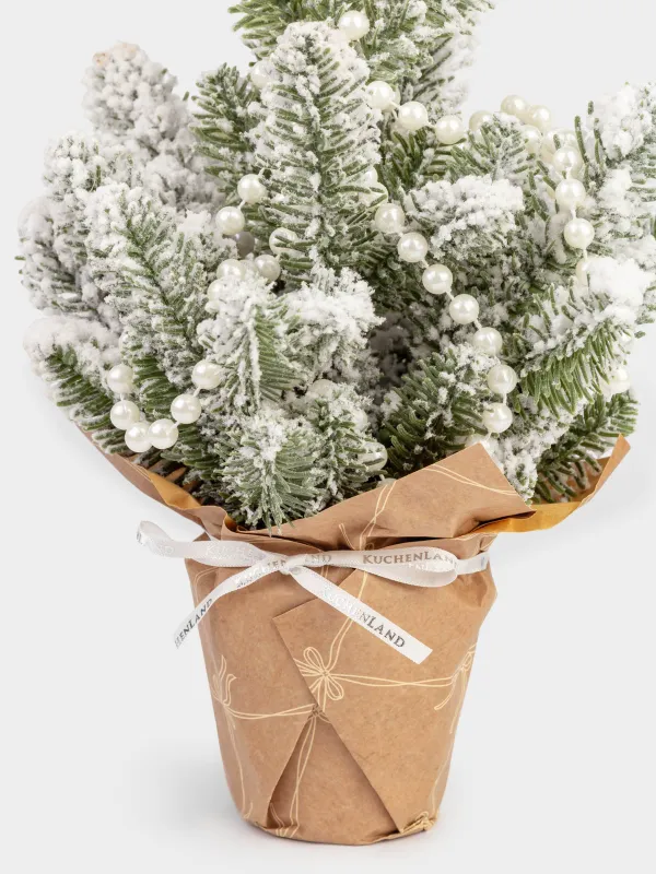 Жасанды шырша, 30 см, крафтта, ПВХ, Інжу-маржаны бар қарлы шырша, Snowy decor, image-2