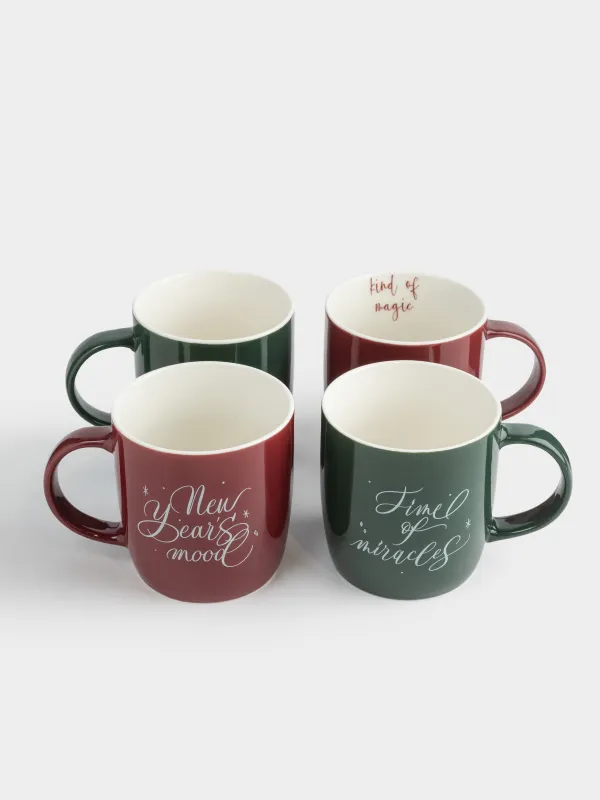Кружка, 360 мл, 4 шт, фарфор N, бордовая/зеленая, Новогодний микс, Magic moments, image-1