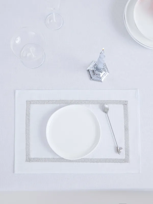 Аспаптарға арналған майлық, 30х45 см, страздары бар, полиэстер, тікбұрышты, ақ, ринстондар, image-2