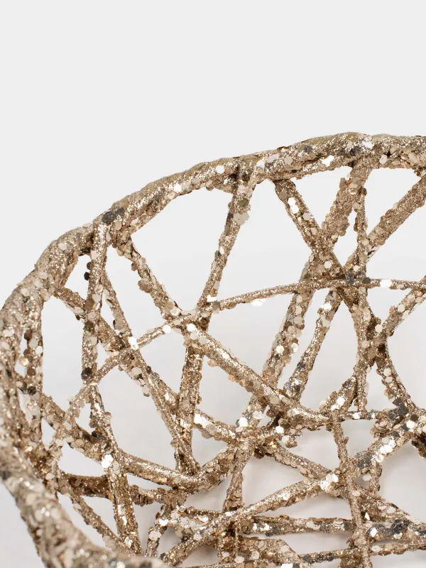 Сәндік себет, 25х20 см, тұтқалары бар, пластик/металл, дөңгелек, шампан, Frosty sparks, image-3