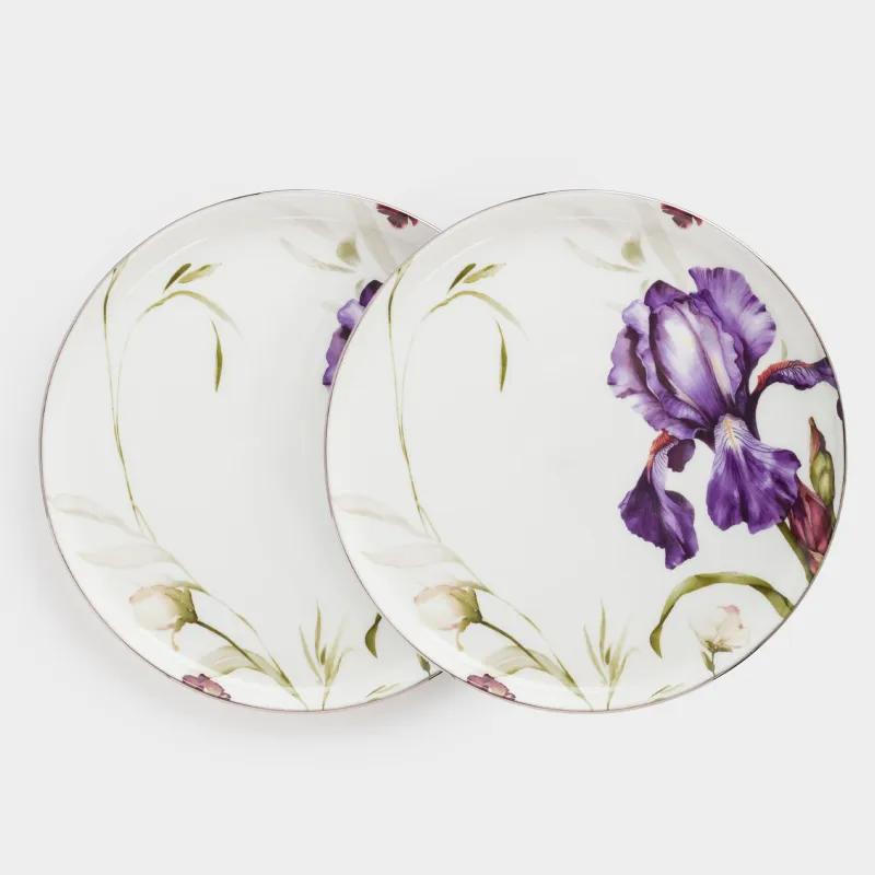 Тіскебасар тәрелкесі, 24 см, 2 дана, фарфор F, күміс жиектері бар, Құртқашаш, Antarctica Flowers